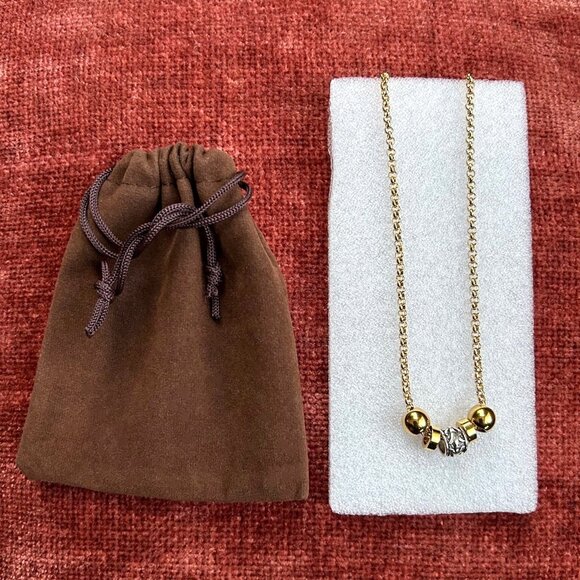 New RONDELLE Gold and Silver Pendant on 18K Gold 22" inch Chain Necklace - Picture 1 of 6